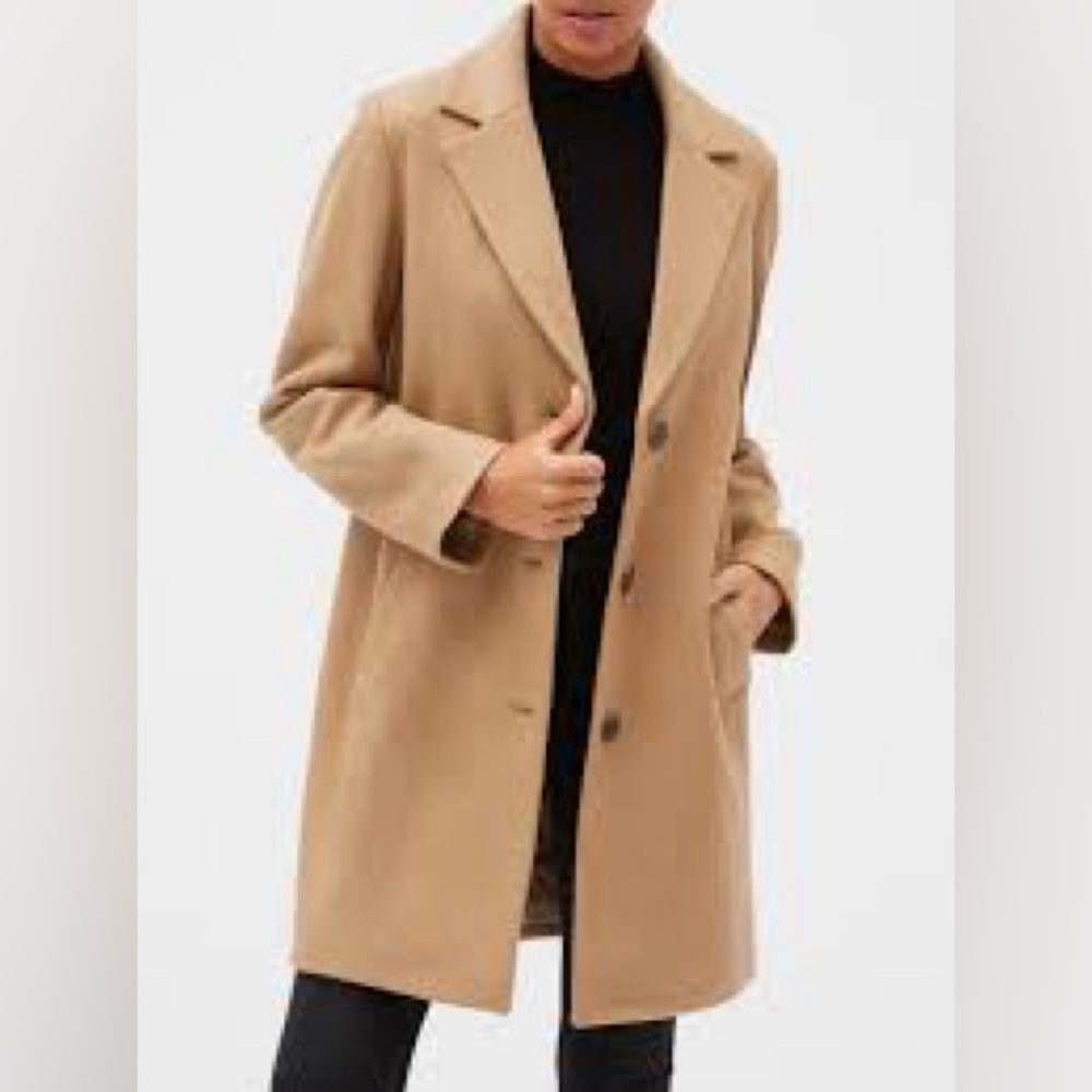 Gap Women’s Long Topcoat - Tan Camel - Size Small Petite - Wool Poly Blend EUC